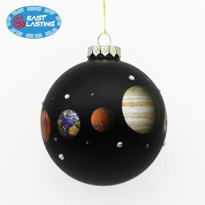 China Attractive Painted Black Glass Christmas Tree Decorations Colorful 3 Inch Ornament Ball With Decal Pattern for sale