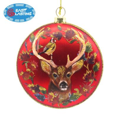 China Hand Painted Christmas Hand Painted Animal Hand Painted Shiny Round Reindeer Series Flat Glass Ball for sale