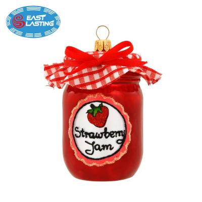 China Creative Glass Christmas Tree Decoration Strawberry Jam Jar Hand Blown Glass DIY Ornament for sale