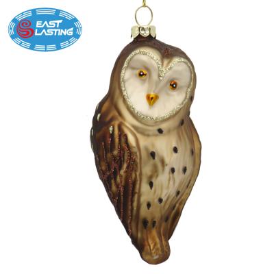 China Outdoor and Indoor Animal Hand Owl Decoration Home Christmas Glass Blown Glitter Hanging Ornaments for Xmas Decor for sale