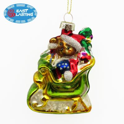 China Christamas Tree Decoration Sleigh Santa Glass Bear Figurine Christmas Decoration Ornament Paint Ball for sale