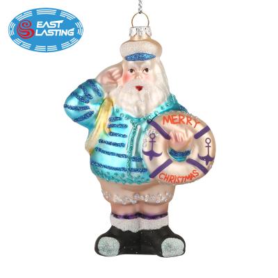 China Christmas Tree Decoration Santa Claus Shiny Wholesale Hand Swollen Glass Ball Colorful Ornaments for sale