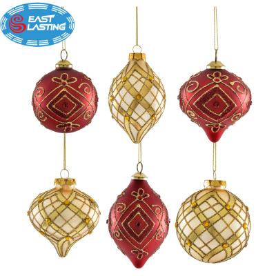 China 2019 Folk Art Custom Set Glass Christmas Teardrop Ornament Wholesale 6 for sale