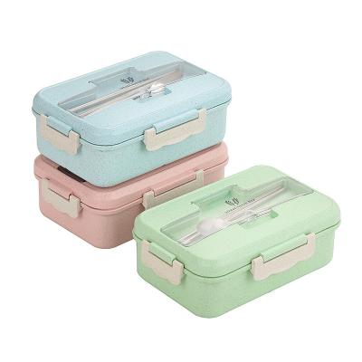 China Popular Microwave Heatable Bento Box Adult Or Kids 3 Compartment Food Safe Wheat Straw Lunch Box for sale