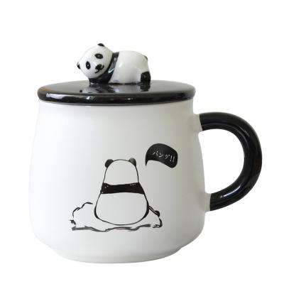 China Viable Panda Chinese Ceramic Cup Cute Mug With Lid And Spoon Customized Logo Panda Sublimation Mug for sale