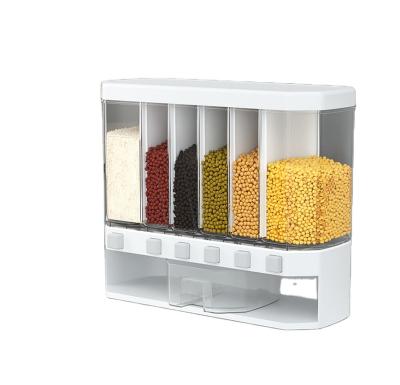 China Modern Cereal Dispenser Storage Container Rice Bucket with Measuring Cup Dry Grain Multifunctional Kitchen Wall Mounted Divided Rice for sale