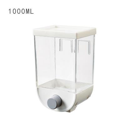 China Sustainable Container Push Type Wall Mounted Grain Tank Dispenser Plastic Grain Storage Bin Kitchen Used For Dry Food Nuts Candy for sale