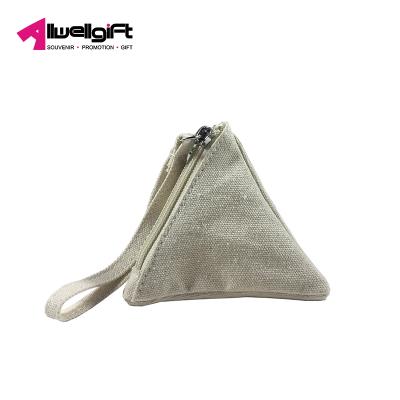 China Durable Custom Printed Purse Canvas Zipper Clutch Money Bags With Strap Mini Triangle Coin Purse for sale