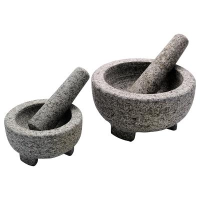 China Best Viable Natural Stone Mexico Molcajete Granite Mortar and Pestle Set for Kitchen and Restaurant for sale