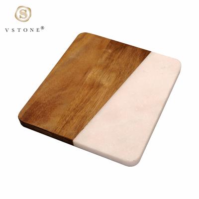 China Sustainable Personalized White Natural Wooden Cheese Cutting Board Marble and Acacia Serving Dish for sale