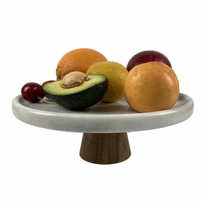 China Sustainable Natural Marble Stone And Acacia Wood Fruit Tray Cheese Tray With Acacia Wood Foot for sale