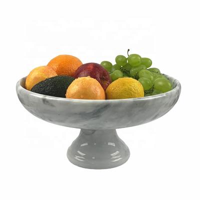 China Viable Newcomer Round White Cake Stand Gray Marble Stone Fruit Tray Serving Tray With High Leg for sale