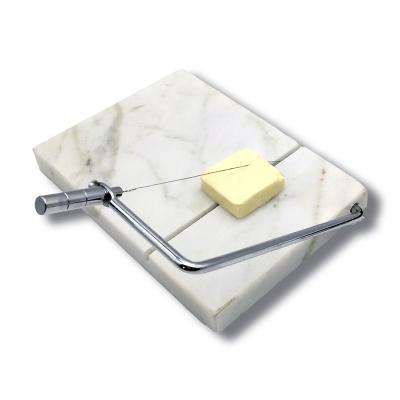 China Customized Sustainable Dark Gray Color Cheese Slicer Natural Marble Board With Stainless Steel Wire Cutting Board for sale