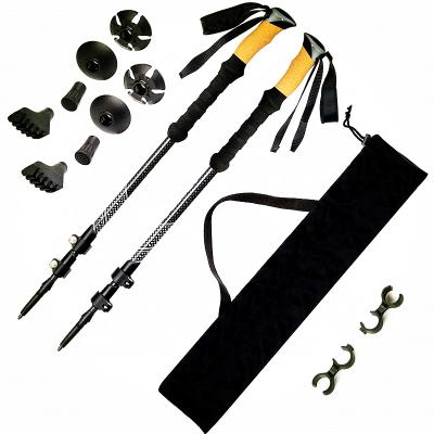 China Cork Anti Shock Ultralight Carbon Fiber Nordic Telescopic Walking Stick Trekking Rise Poles for sale