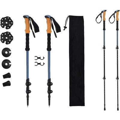 China Cork Custom Nordic 5 Section Ultralight Carbon 3k Fiber Trekking Pole Folding Rise Walking Stick for sale