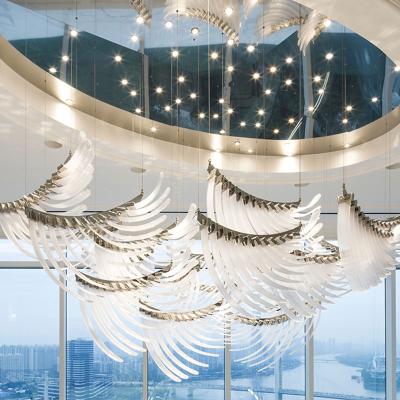 China Modern Modern Villa Custom Project Indoor Decoration Hanging Light Hotel Lobby Hallway Stair LED Glass Leaf Chandelier for sale