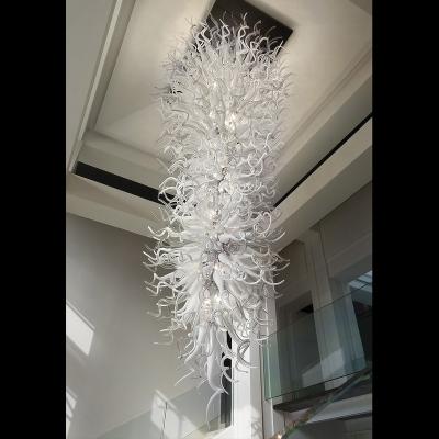 China Modern Luxury Hotel Villa Staircase Decoration Blown Glass Chandelier Long Chihuly Murano Glass Large Ceiling White LED Custom Modern for sale