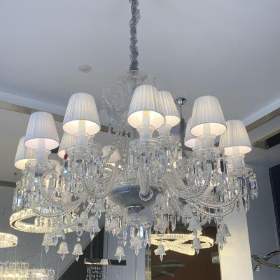 China Baccarat crystal chandelier Luxury hanging k9 crystal chandelier French hotel villa living room ceiling decoration lamp fabric lampshade crystal chandelier for sale