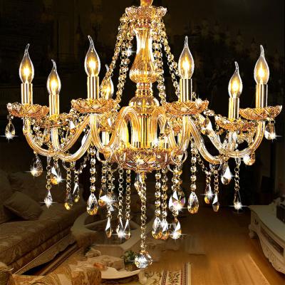 China Modern Elegant Hotel Lobby Luxury K9 Crystal Glass Chandelier Amber Pendant Luxury Chandelier Light for Living Room for sale