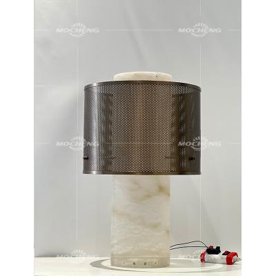 China Modern Modern interior decoration custom cylindrical white marble table lamp for living room bedside lighting for sale