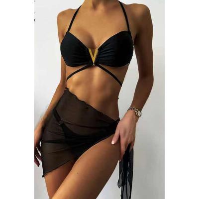 China Breathable Custom New Fashion Style Womens Black Swimwear 3 Piece Bikini Girls Bathingsuits Swimwear for sale