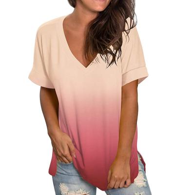 China Summer QUICK DRY Tops For Women Sheath Short V Neck T-Shirts Drop Tail Hem Casual Fit Tees for sale