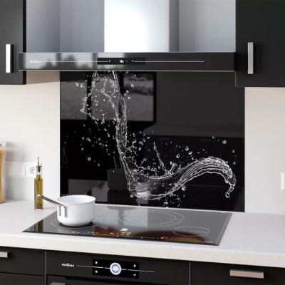 China Wholesale Black Stained Glass Kitchen Tempered Glass Panel Cladding For Kitchen Washable Wall for sale