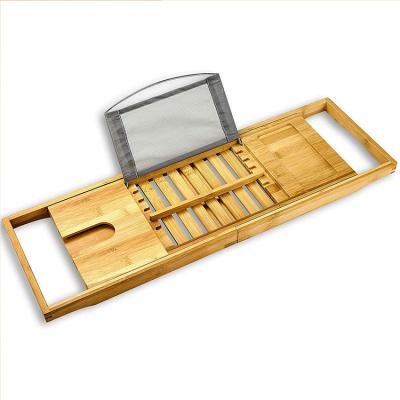 China Viable With Sides Shower Organizer Bamboo Bath Tub Expanding Tray For Bathroom Natural Bamboo Color Not Viable Supporting Rectangle for sale