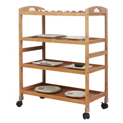 China Quality Price Guaranteed Bamboo Suitable Kitchen Serving Cart Portable Four-Tier Shelving Cart for sale