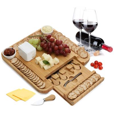 China Viable Suitable For Multiple Scenarios Bamboo Cheese Board Set Rectangle Cheese Board With Cheese Tools for sale