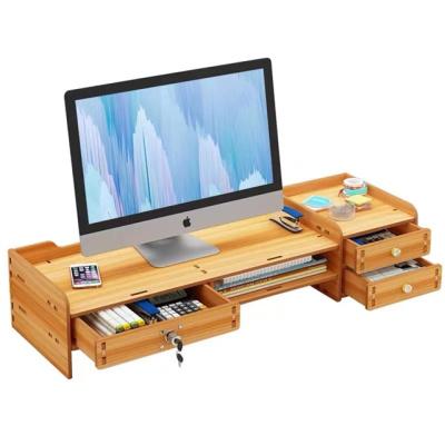 China Other Natural Bamboo Color Bamboo Wood Rectangle Desktop Computer Monitor Riser Storage Rack for Living Room Office ZHULI Zl-5 for sale