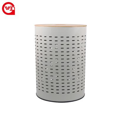 China Minimalist Customizable Round Iron House Bathroom Dirty Lid Kids Laundry Bin Home Laundry Basket for sale