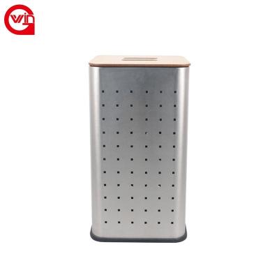 China Hotel Minimalist Apartment Bathroom Laundry Bucket Stainless Steel Laundry Bin Lid Home Laundry Basket for sale