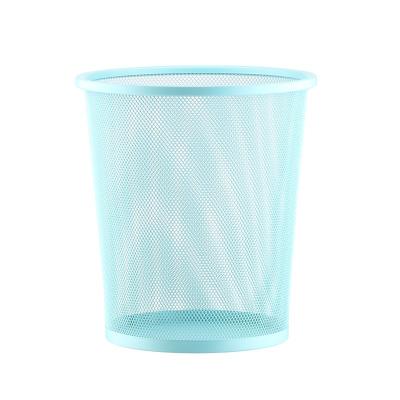 China Popular Wire Stocked Mesh Waste Paper Basket Wire Trash Bin Sky Blue for sale