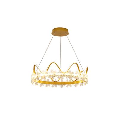 China Gold and Pink Color Girl's Bedroom Contemporary Crystal Circle Empire Chandelier Romantic Room Head Lamp for sale