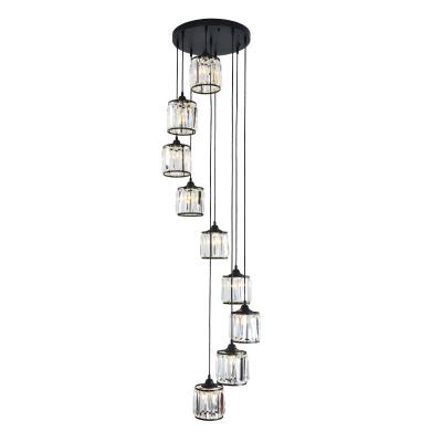 China 2022 Modern Hot Selling Crystal Black Color E27 Lamp Base Lighting Fixture Long Stairs Chandelier Light For Villa for sale