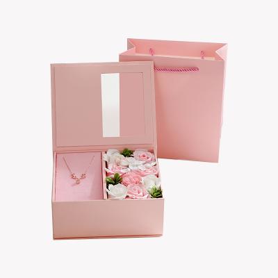 China Wholesale Custom Printed Recyclable Luxury Logo Fresh Flowers Window Rose Valentine Gifts Jewelry Packaging Box for sale