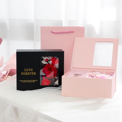 China Recyclable Christmas Window Rose Flower Eternal Gift Box Custom Gift Box With Magnetic Lid Jewelry Necklace Packaging Box for sale