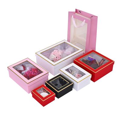 China Handmade Wholesale Custom Luxury Transparent Lid And Base Cardboard Gift Box With Ribbon And Clear Window for sale