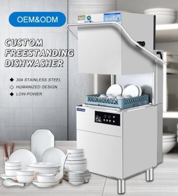 China Low Water Consumption Traditional Freestanding High Temperature Hood Type Dishwasher With Food Filter for sale