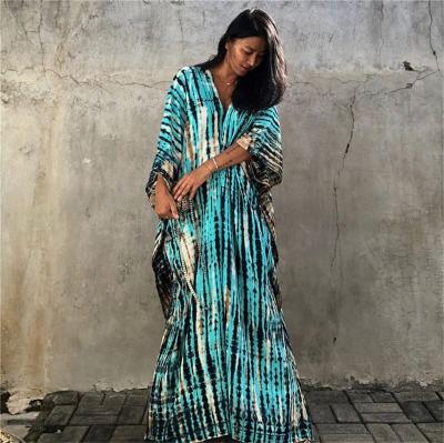 China GANE RTS Polyester Graffiti Kimono Robe Blanche Fringe Cover Ups Sundress Floral Puff Sleeve Hawaii Robe Beach Maxi Strap for sale