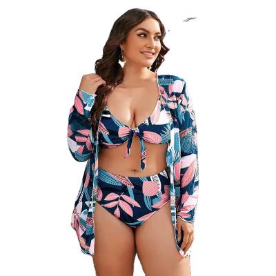 China Custom wholesale plus size three piece set beach outfit woman plus size swimwear women beach cover up for sale