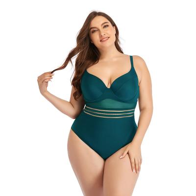 China Plus size GANE L-4XL ready to ship 6 colors one piece plus size swimwear women's fattening mesh single cavity bikini in big swimwear for sale