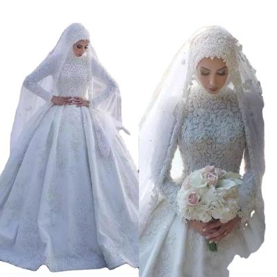 China Fast Shipping Dubai Muslim Arabic Islamic Arabic OEM ODM Custom Anti-Wrinkle Long Sleeve Luxury Plus Size Wedding Dresses Modest Turkey Wedding Dress for sale