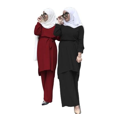 China GANE S-XXL Breathable Fast Delivery Custom Logo Comfortable 2 Piece Set Middle Eastern Lace Up Dress Set Sports Suit Muslim Loungewear for sale