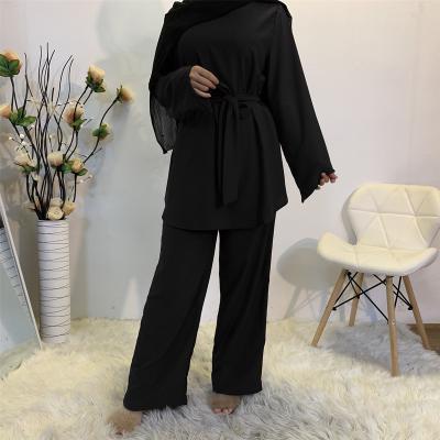 China Custom Fast Delivery Monsoon Polyester Dubai Abaya Custom Islamic Clothing Turkey Best Logo Monsoon Sale Turkey Pour Muslim Wide Leg Pants Lace Up Se for sale