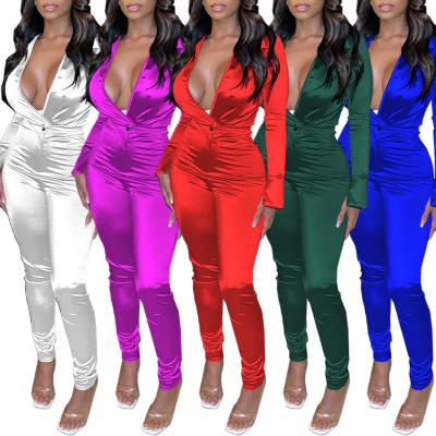 China Anti-pilling GANE L-XXL New 2022 Summer Custom Fast Delivery Plus Size Fashion Sexy Modest White Long Sleeve Office Lady Solid Overalls for sale