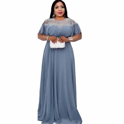 China GANE L-XXXL RTS Anti-Static Fast Delivery African Plus Size Dress Women Long Dress Solid Color Diamond Dresses Hot for sale