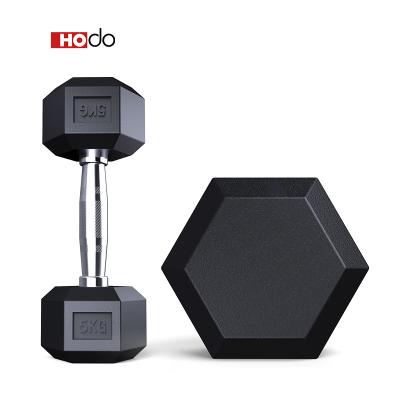 China Fitness Rubber Covered Equipment Dumbbell Hex Rubber Dumbbell With Logo Black Fixed Rubber Dumbbells Customized for sale