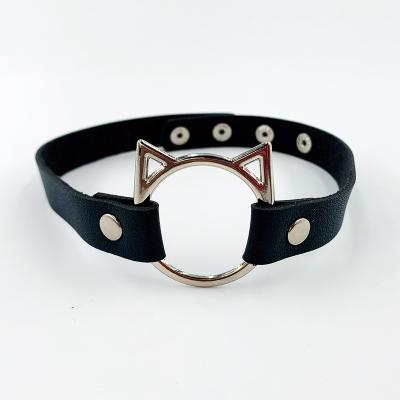 China Decorative Leather Clavicle Heart Shaped Inlaid Head Shaped Retro Collar Factory Direct Selling Gothic Leather Punk Kitten Collar for sale